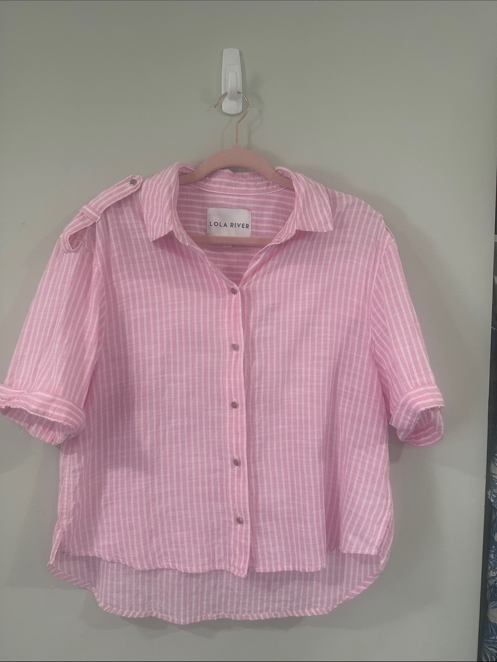 Women's Pink Striped Button-Down Collared Shirt 100% cotton M - Picture 6 of 11